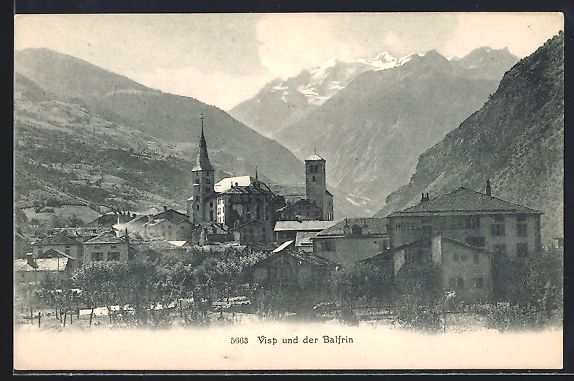 Cartoline postali: AK Visp, Ortsansicht mit dem Balfrin – Usato da Berlin venduto da bartko-reher