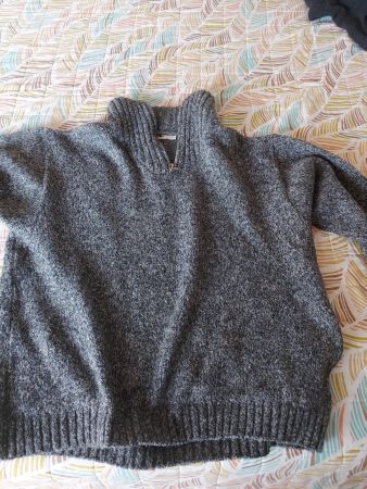 warmer Pullover L aus Wolle/Baumwolle mit Reissverschluss