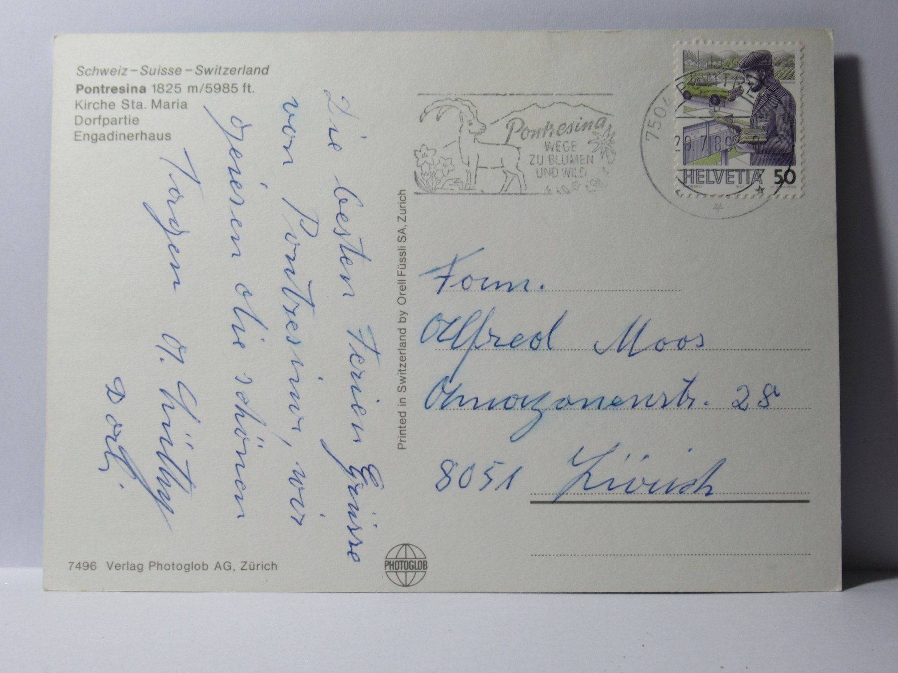 Cartoline postali: Pontresina 1989 – Usato da Grenchen venduto da Bluemchen1900 1