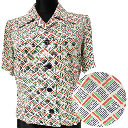 Bluse Seide kurzarm Gr. L/XL Chemisekragen VINTAGE 1960s