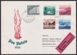 PP 1955, Satz-FDC deutsch, B71-B75, Bern nach Menziken