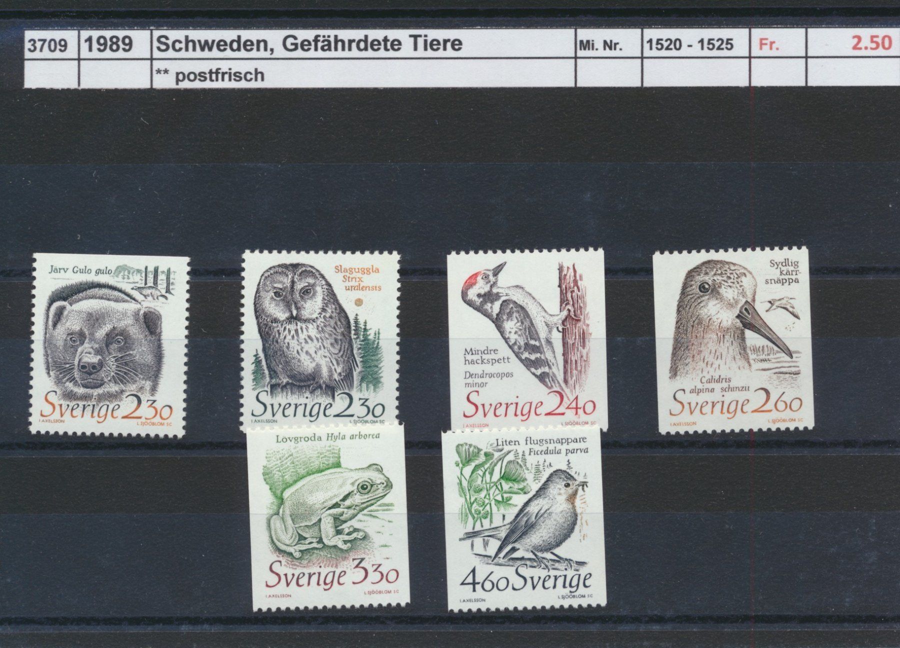 Tutti i francobolli: 1989 Schweden, "Gefährdete Tiere", ** postfrisch – Nuovo (secondo la descrizione) da Winterthur venduto da Zupogeru
