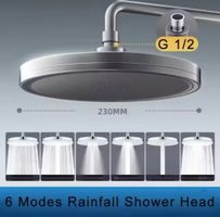 Pommeaux de douche à haute pression, 6 Modes, 23cm Gris