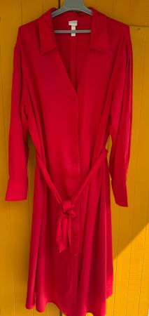 H&M Hemdblusenkleid rot mit Bindegürtel Gr XL