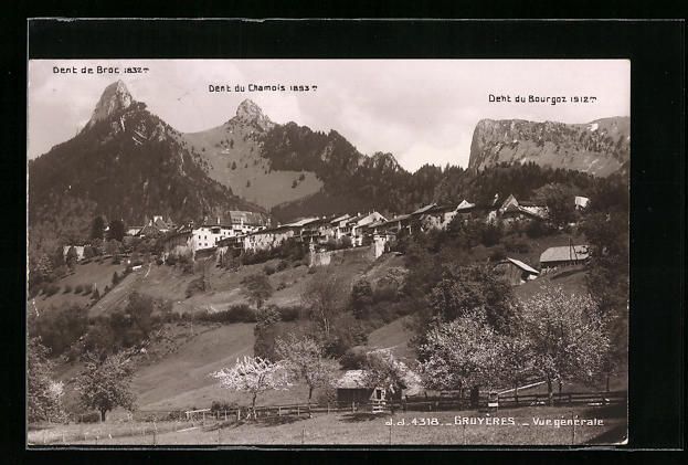Cartoline postali: Gruyères, Vue Générale, Dent de Broc, – Usato da Berlin venduto da bartko-reher