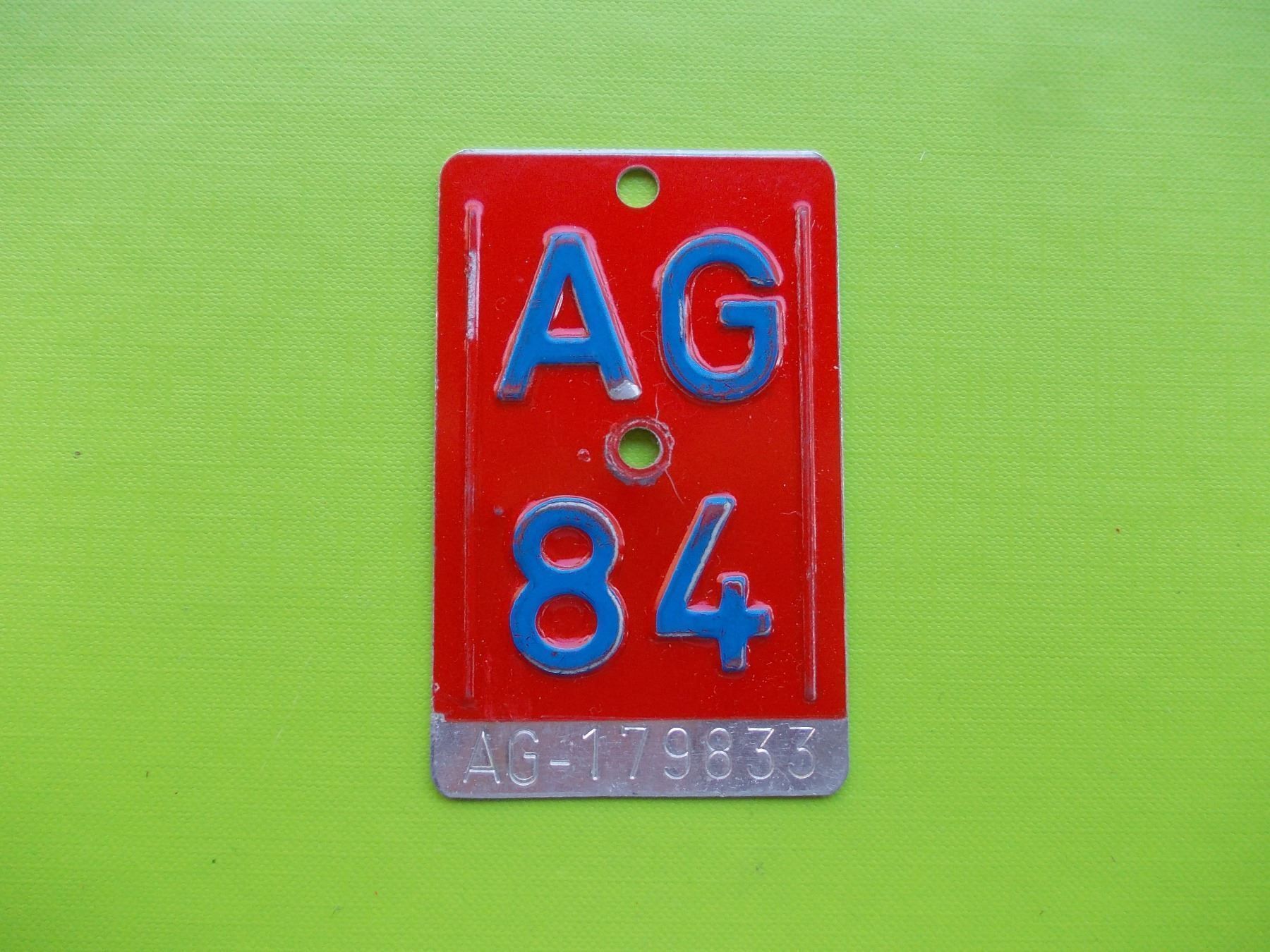 Insegne: Velonummer / Fahrradnummer AG 84 – Usato da Gsteigwiler venduto da HORMIGA21