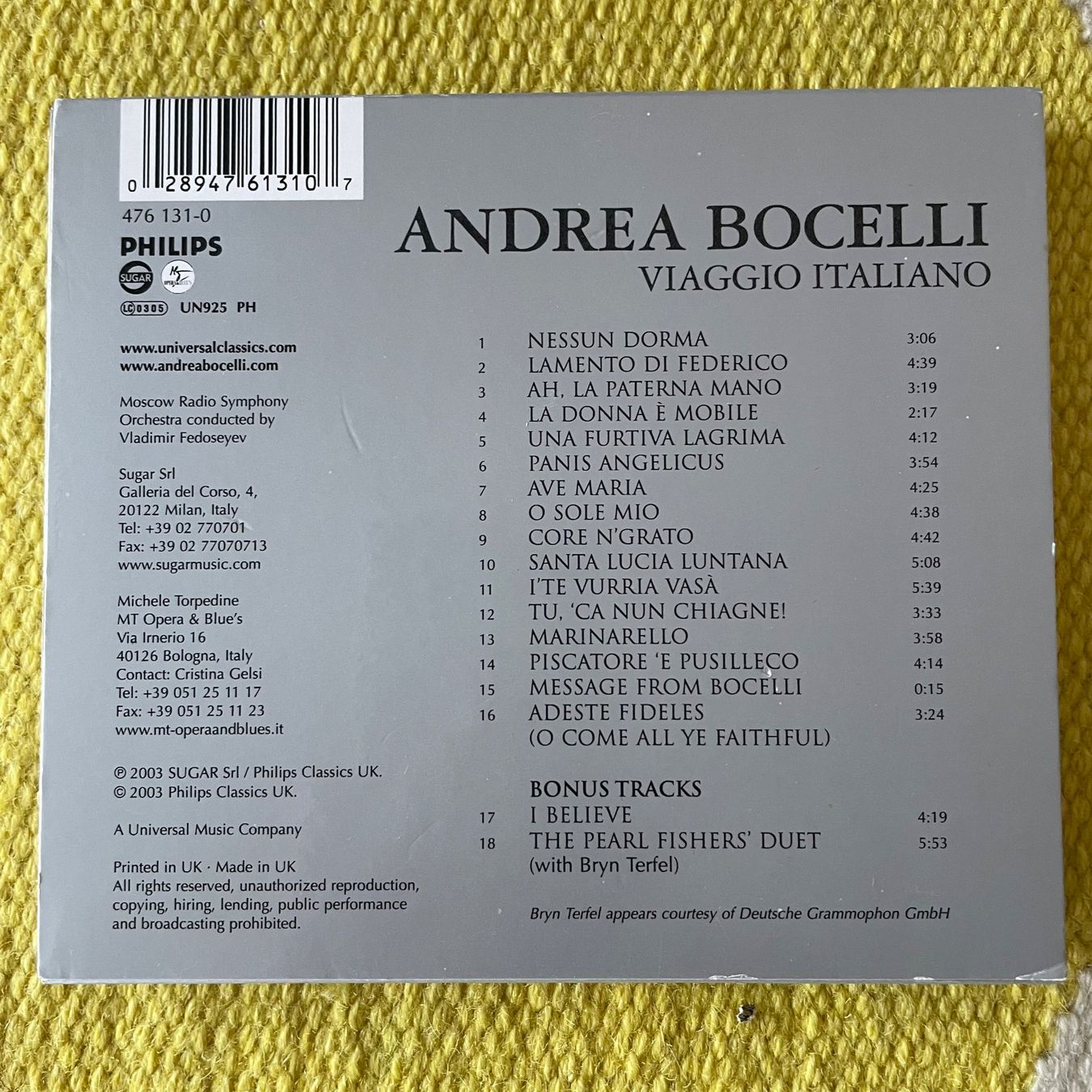 CDs: ANDREA BOCELLI-VIAGGIO ITALIANO – Gebraucht aus Rorschacherberg von CD-Roli 1