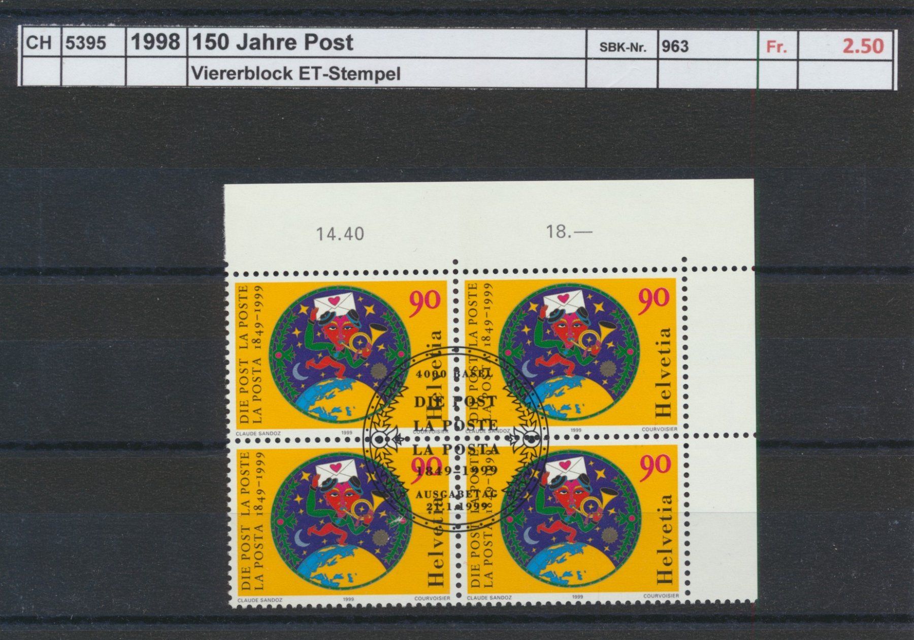 Tutti i francobolli: 1998 "150 Jahre Post", Viererblock, ET - Stempel – Usato da Winterthur venduto da Zupogeru