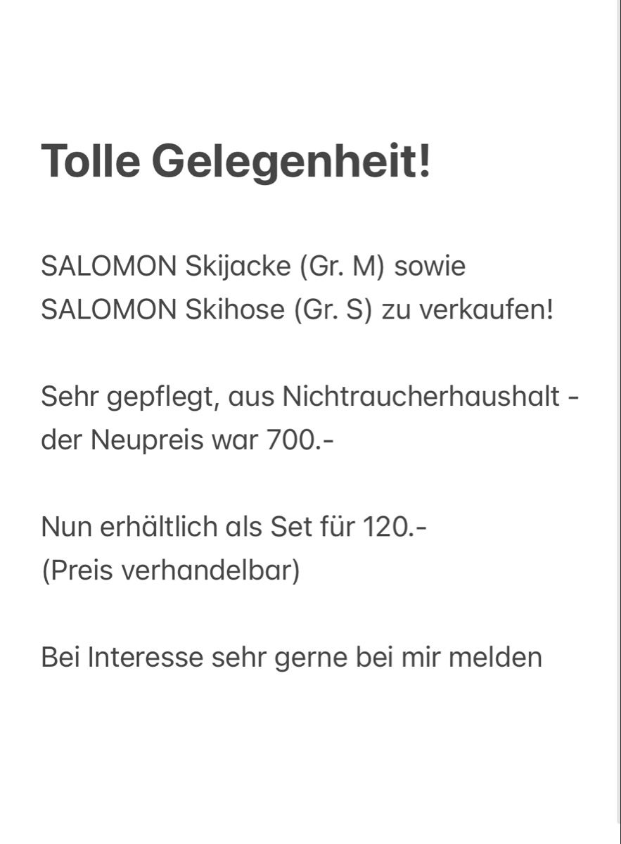 Salomon Sci: SALOMON Skijacke Skihose – Usato da Roggwil BE venduto da IsoNice88 1