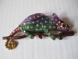 Chamäleon Brosche, Modeschmuck, Multicolor Strass