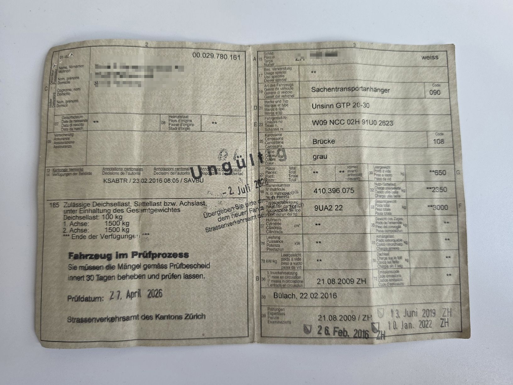 Unsinn Rimorchi: Anhänger Unsin  – Usato da WIL SG venduto da Sprin319 6
