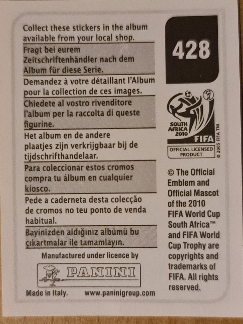 Panini Carte collezionabili: Panini WM 2010 Nr. 428 – Nuovo (secondo la descrizione) da Dintikon venduto da Prime-shop 1