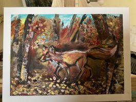 Acrylbild selbst gemalt FUCHS IM HERBSTWALD