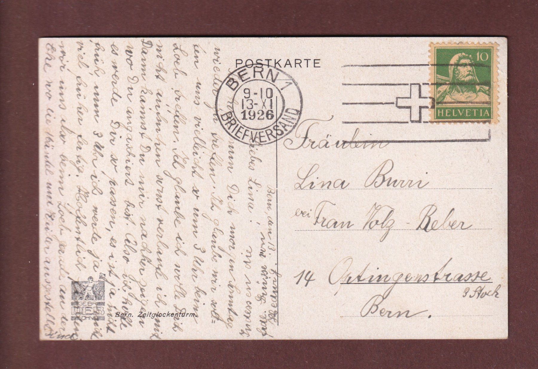 Cartes postales: BERN - Zeitglockenturm - 1926 – D'occasion à Pully par nicecards-shop 1
