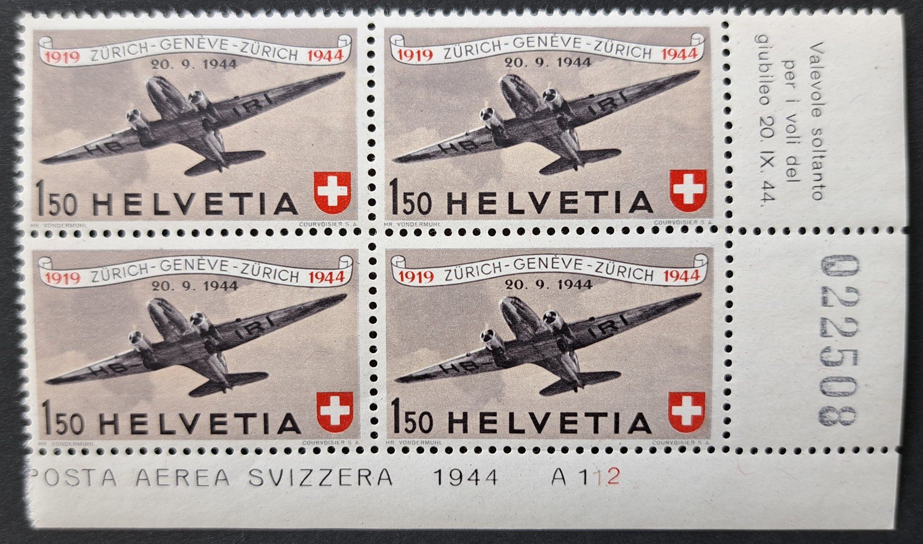 Alle Briefmarken: Flugpost F40 Viererblock postfrisch – Gebraucht aus Unterägeri von PhilatelieStudiger
