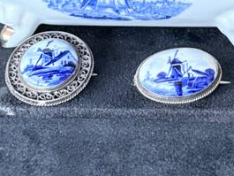 Lot de 2 broches anciennes Delft en argent