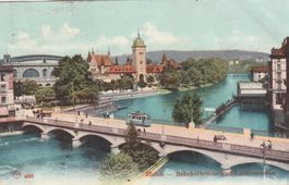 Zürich Bahnhofbrücke Landesmuseum alte Postkarte 1905