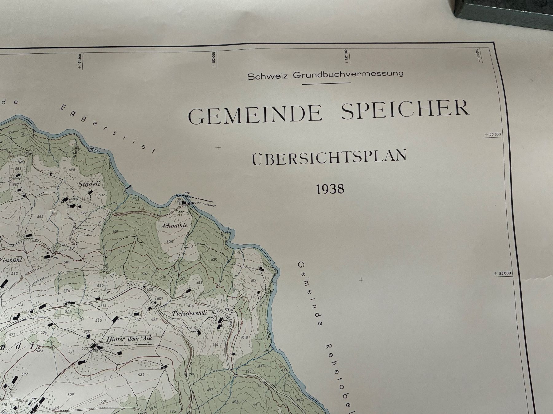 Cartine & Atlanti: Übersichtsplan Speicher AR, 1938, plano, gerollt, – Usato da Urtenen-Schönbühl venduto da Kira1291 1