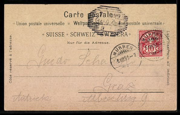 Cartoline postali: Litho Mürren, Totalansicht mit Gebirge – Usato da Berlin venduto da bartko-reher 1