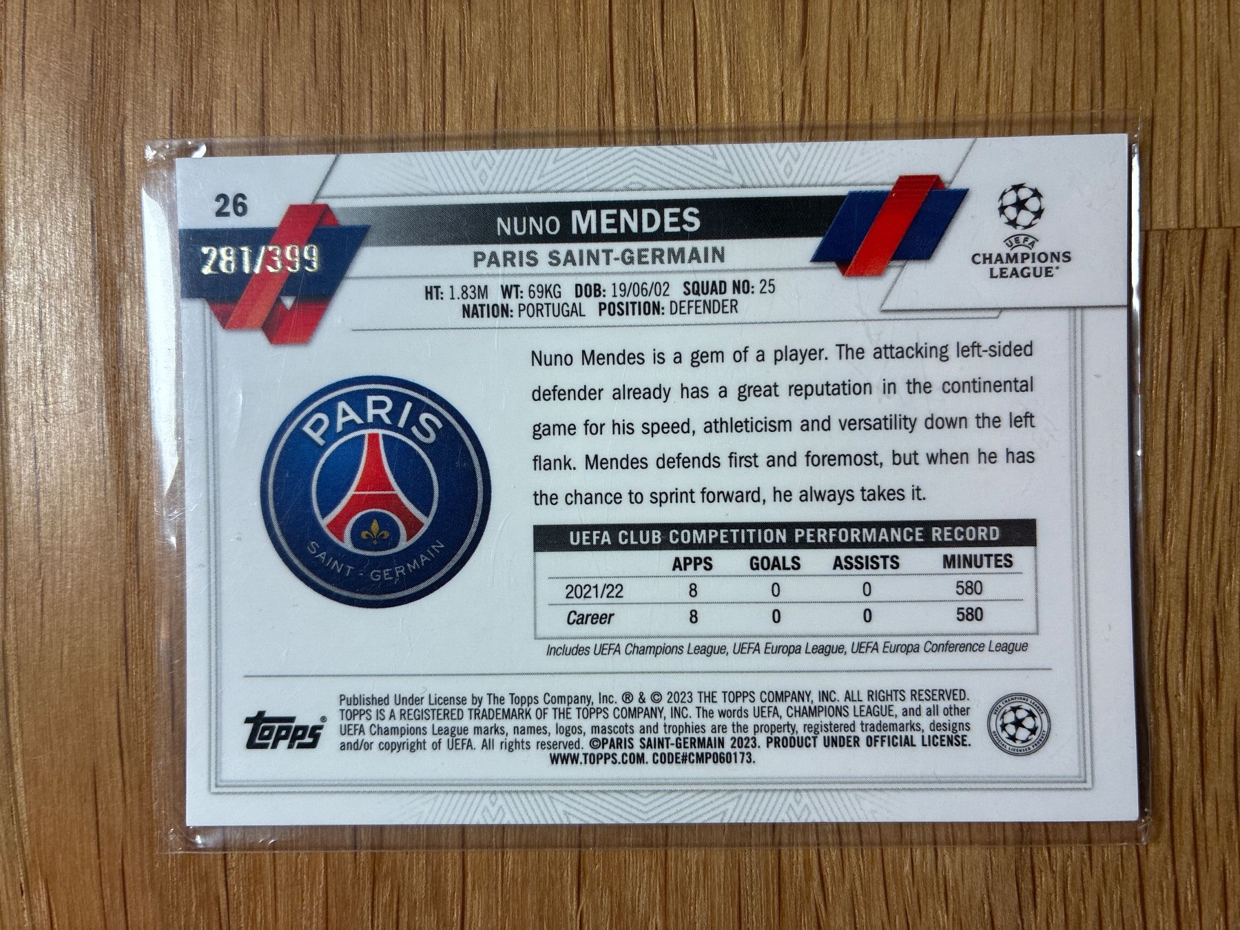 Topps Carte collezionabili: Topps Chrome Nuno Mendes PSG /399 – Usato da Wangenried venduto da Garagara 1