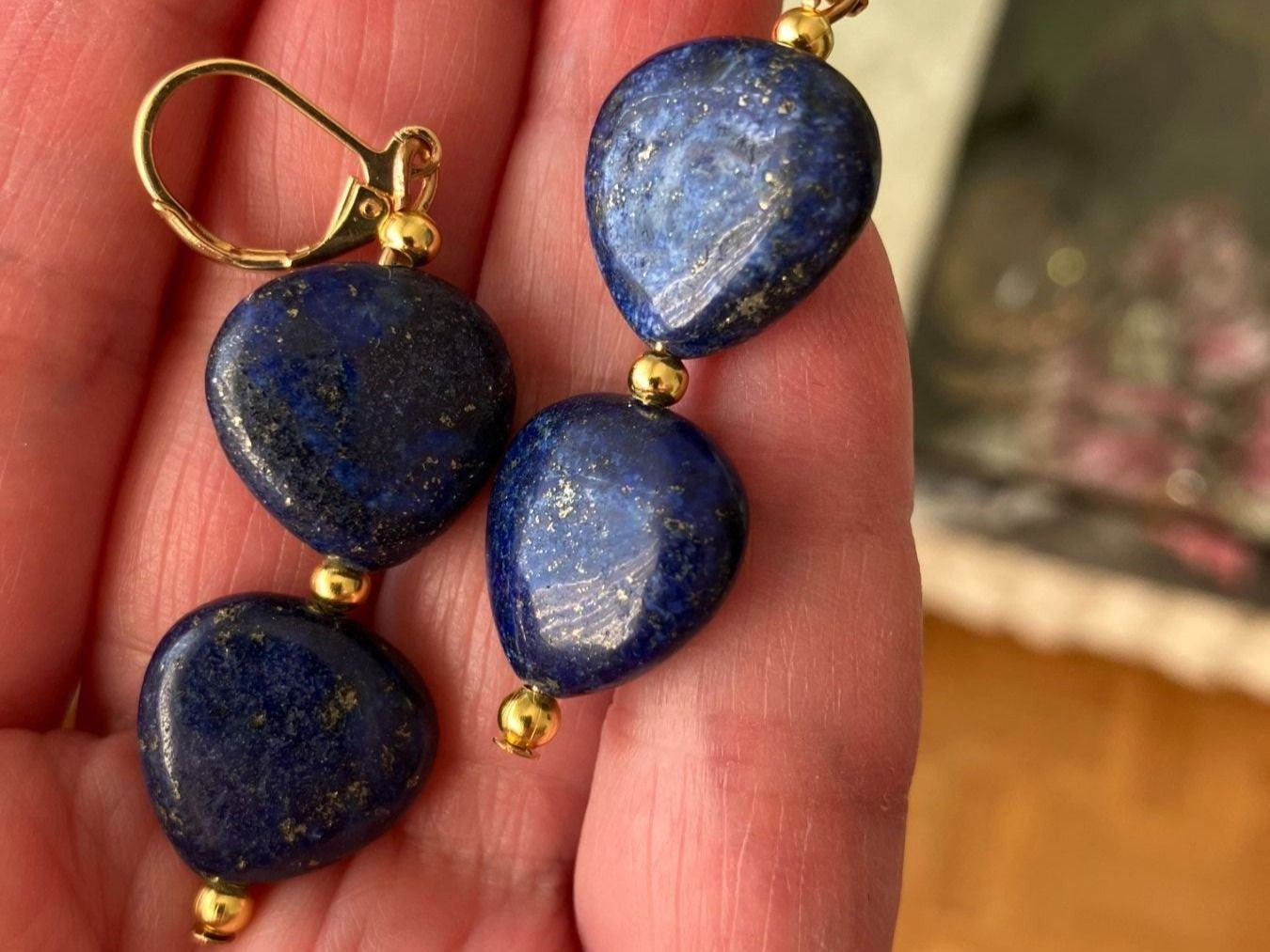 Ohrringe & -stecker: Herz Lapislazuli Ohrringe Edelstein Boucles Lapis-lazuli – Neu (gemäss Beschreibung) aus Prilly von ilyria73 1