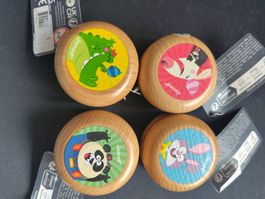4 Holz Jojo Tiere Krokodil, Panda, Hase neu Janod