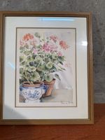 Aquarelle originale encadrée - Fleurs et pot