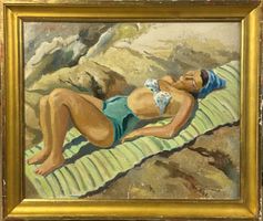Gustave François BARRAUD (1883-1964) In spiaggia, olio