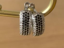 Luxus Elegante Creolen Ohrstecker Schwarz Silberfarben