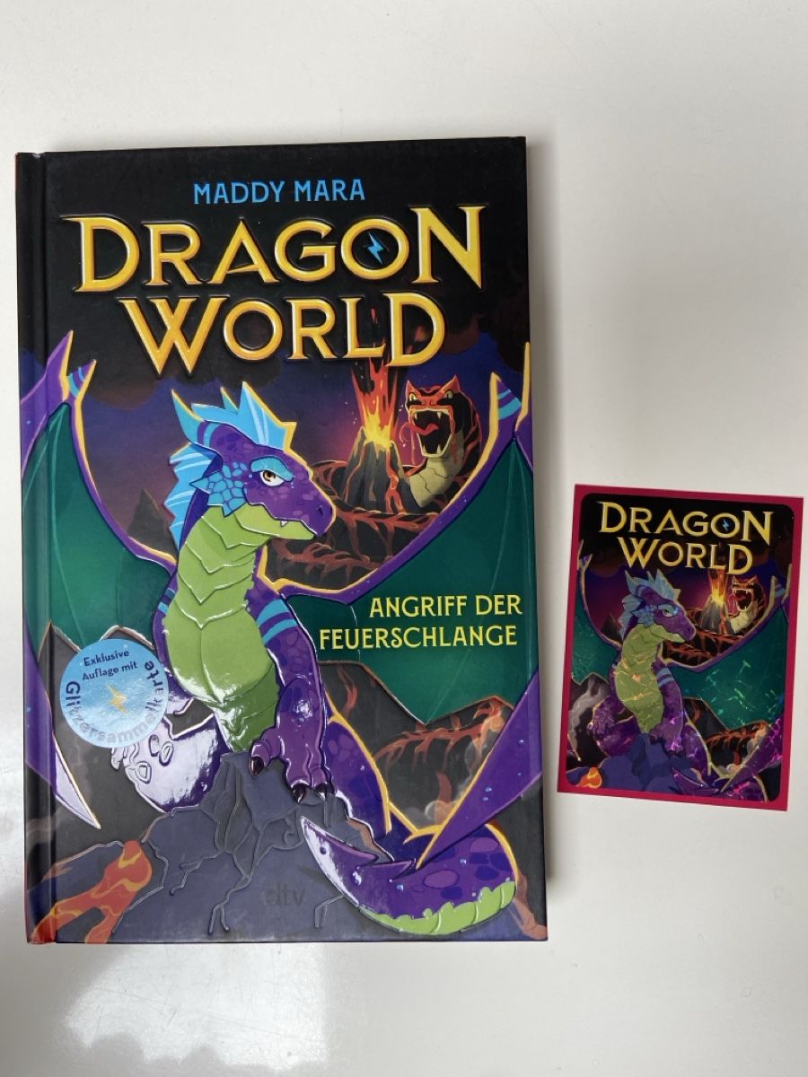Libri: Dragon World Buch / Maddy Mara mit Glitzerkarte – Nuovo e nell'imballaggio originale da Luzern venduto da Nordischkind