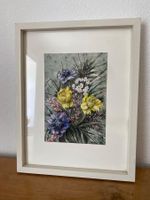 Aquarell Bild Rosen und Anemonen gerahmt, E. Bigler 1986