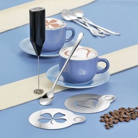 Elettrodomestici da cucina: Milchschäumer mit Löffel & Schablonen – Nuovo e nell'imballaggio originale da Wettingen venduto da kochshop 1