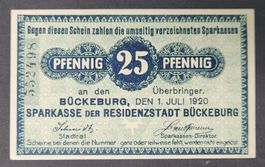 25 PFENNIG / BÜCKEBURG 1920 (BANKFRISCH)