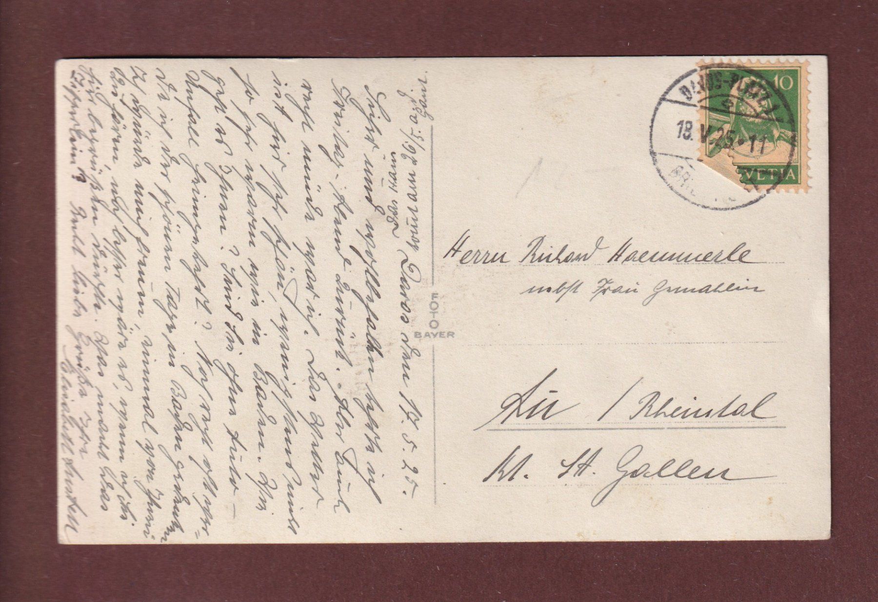 Cartoline postali: Davos - SERTIG-DÖRFLI - 1925 – Usato da Pully venduto da nicecards 1