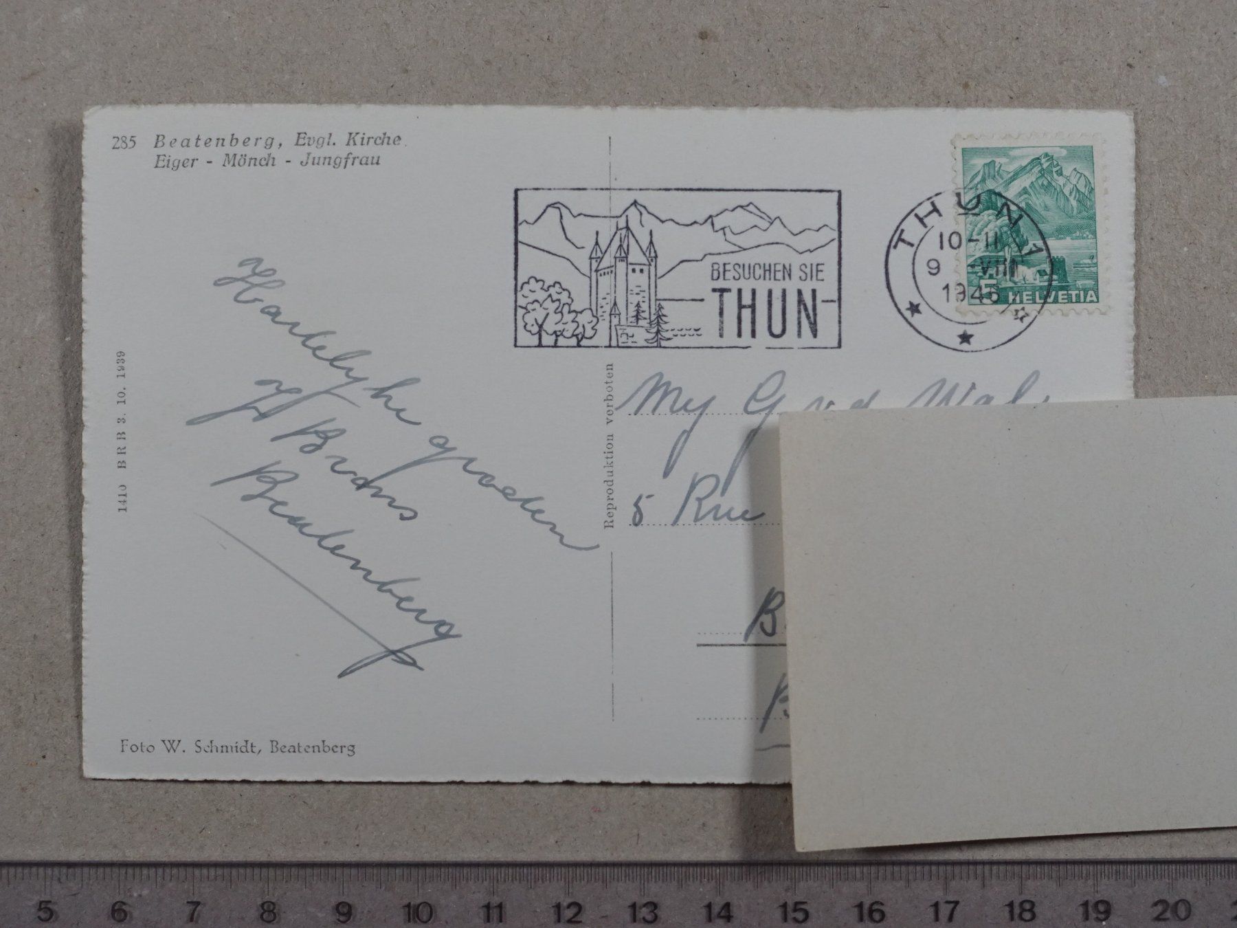 Cartoline postali: Beatenberg, Kirche, Eiger, Mönch, Jungfrau – Usato da Lenzburg venduto da fh1 1