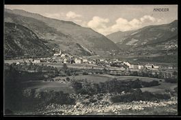 AK Andeer, Ort mit Kirche und Bergen