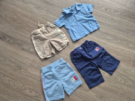Sommer-Set: 3x kurze Hosen + Polo Shirt, Grösse 62-68