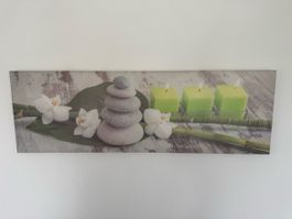 Grosses Leinwandbild 140x45 cm – Zen Wellness Steine Bambus