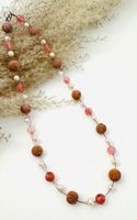 Neue Draht-Perlenkette mit Lava- u. Korallperlen, Handmade