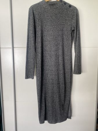 Rippkleid langarm Grau Gr M Terranova mit kleinem Seitenschl