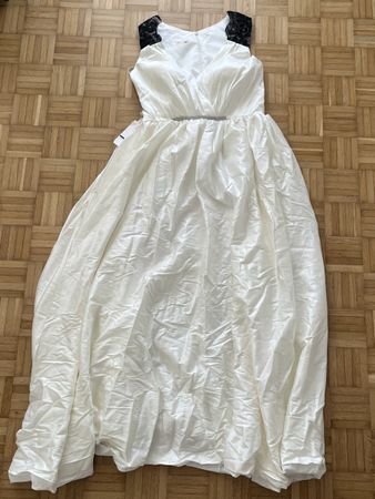 Abendkleid weiss lang mit schwarzem Detail neu mit Etikett