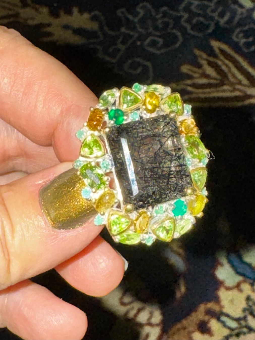 Llan Valls Joies Anelli: ⚫Unique Piece Rutilated Quartz Ring Emerald Peridot Citrine – Nuovo (secondo la descrizione) da Birsfelden venduto da Brut-Reserve 3