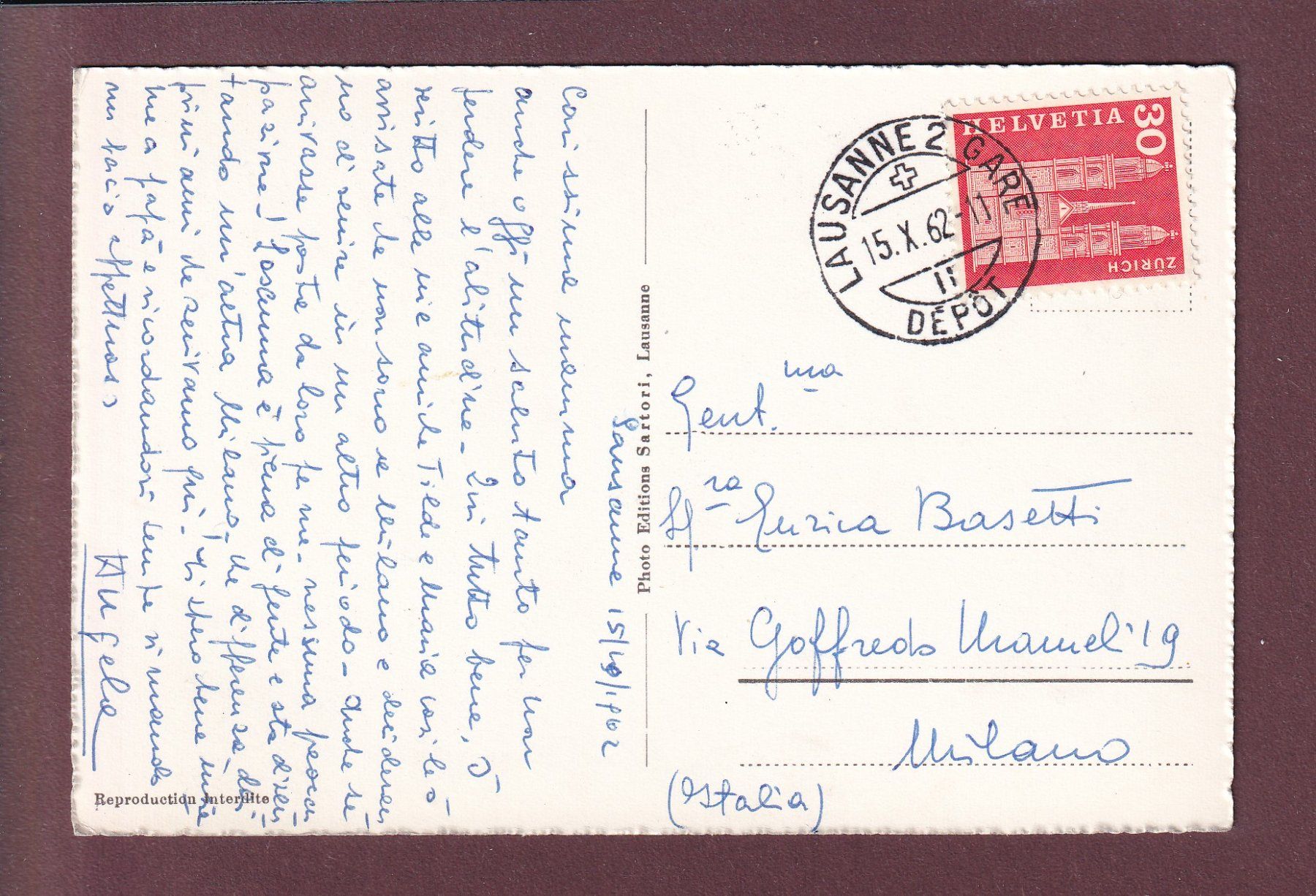 Ansichtskarten: FRIBOURG de nuit - 1962 – Gebraucht aus Pully von nicecards 1