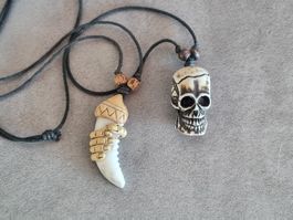 Hawaii Halsketten Set Schädel und Zahn Amulett