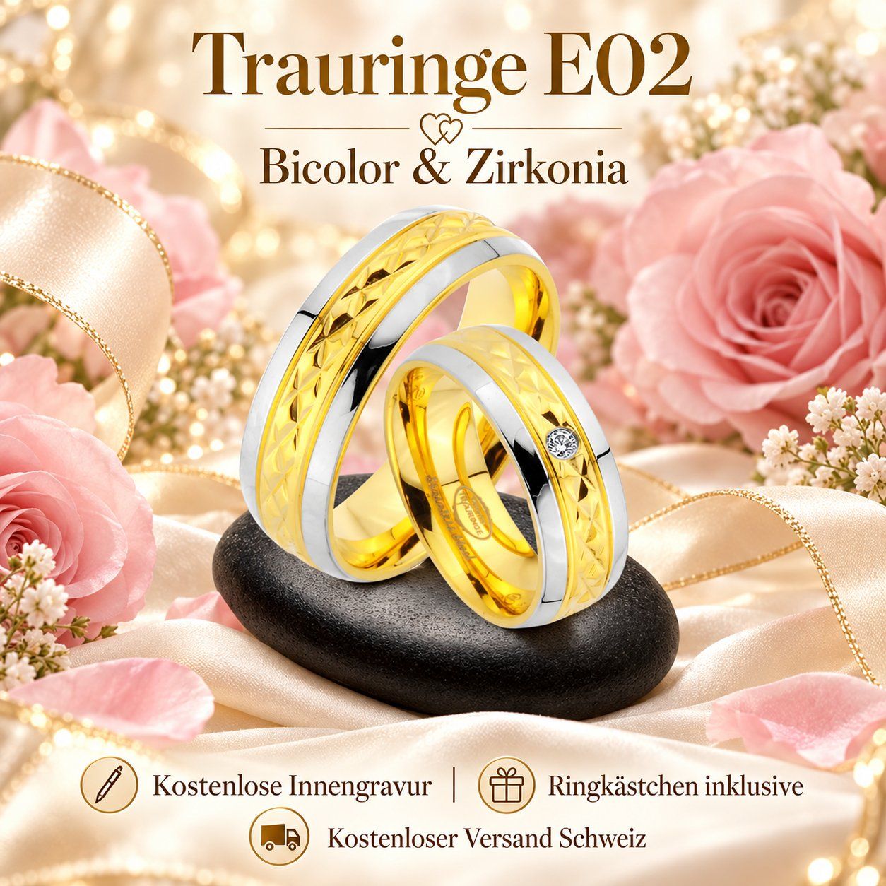 Anelli: Neue Wunderschöne Trauringe Edelstahl Gold Bicolor Ehe Ringe – Nuovo e nell'imballaggio originale da Dübendorf venduto da Alessandro-DG 1