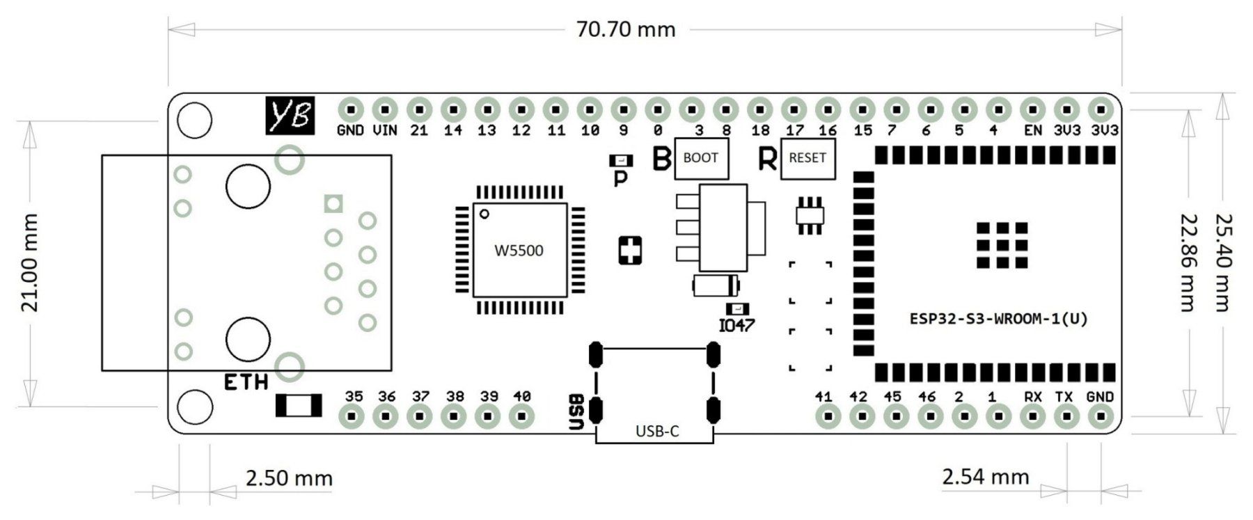 Componenti elettronici: YB-ESP32-S3-ETH Arduino DevBoard: Ethernet+WiFi,USB-C,PSRAM – Nuovo e nell'imballaggio originale da Sursee venduto da allduino 5