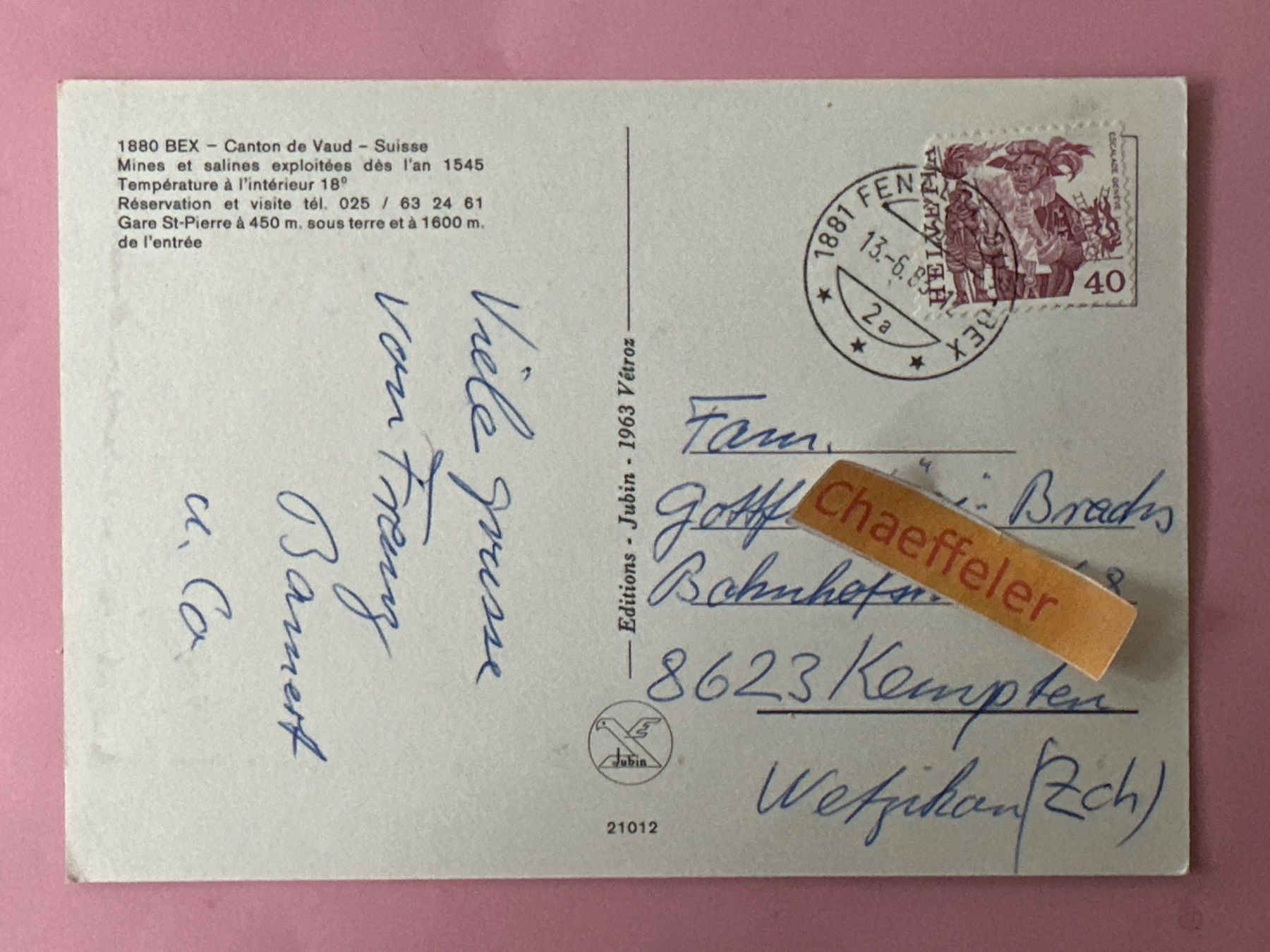 Cartes postales: 1983 1880 Bex - Canton de Vaud – D'occasion à Zürich par Chaeffeler 1