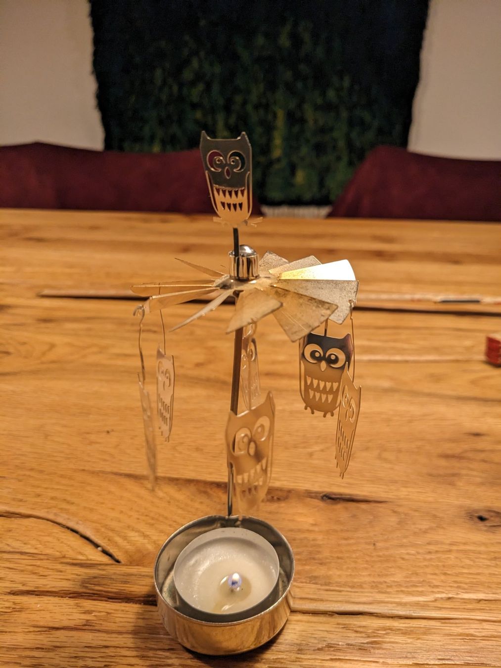 Portacandele: Drehendes Eulen Windlicht, Kerzenhalter – Usato da Basel venduto da labaffe01 1