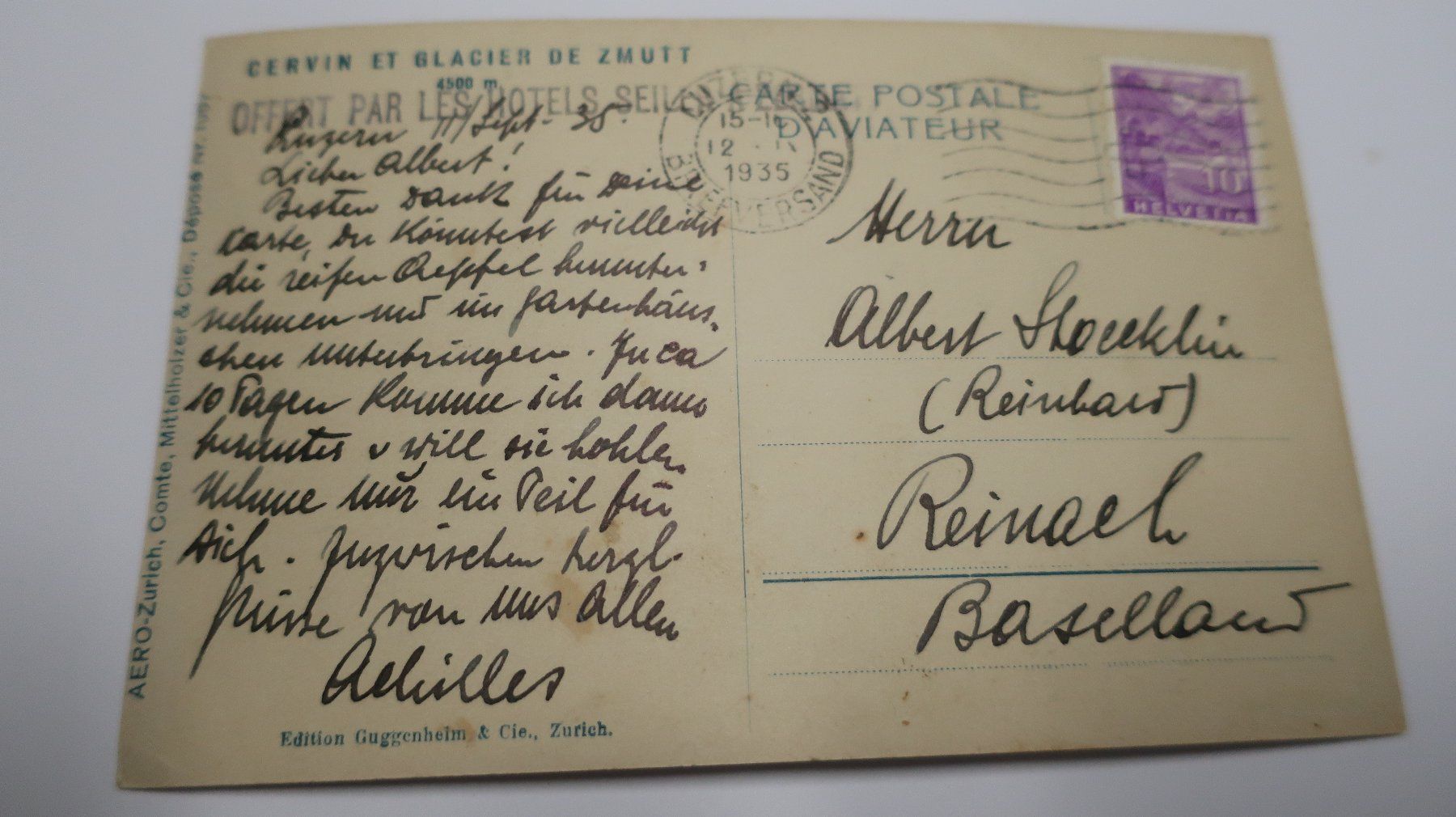 Cartoline postali: Cervin et glacier de Zmutt  1935 – Usato da Cormoret venduto da Pascalll2001 5