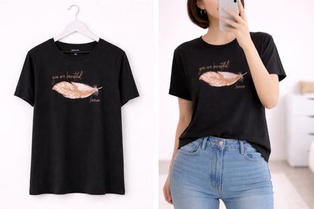 T-Shirt mit Federprint, XL, Top